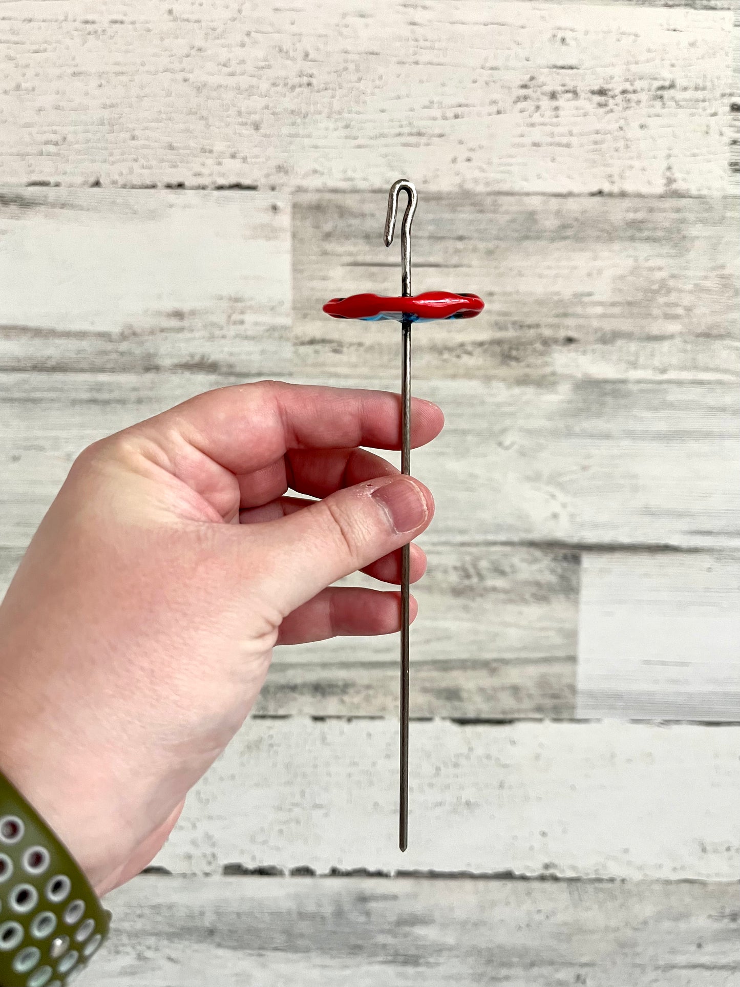 Top Whorl Red & Blue Glass Drop Spindle