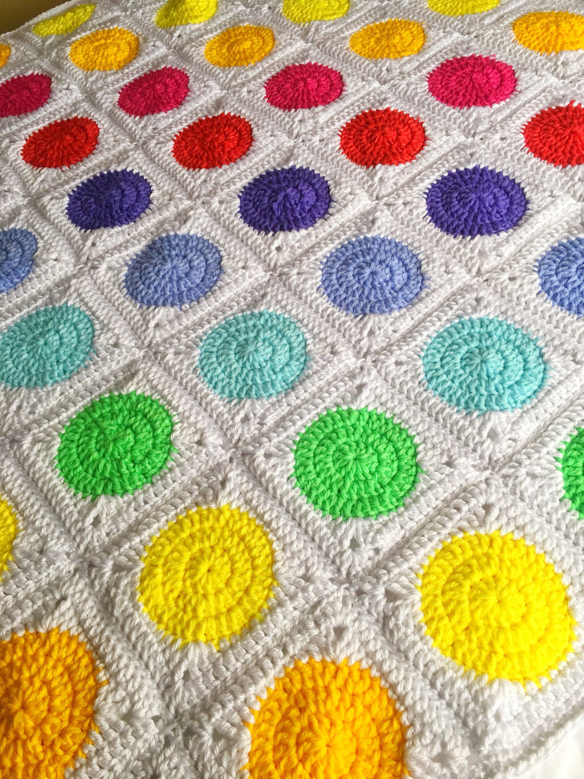 Rainbow Polka Dot Crochet Blanket - King