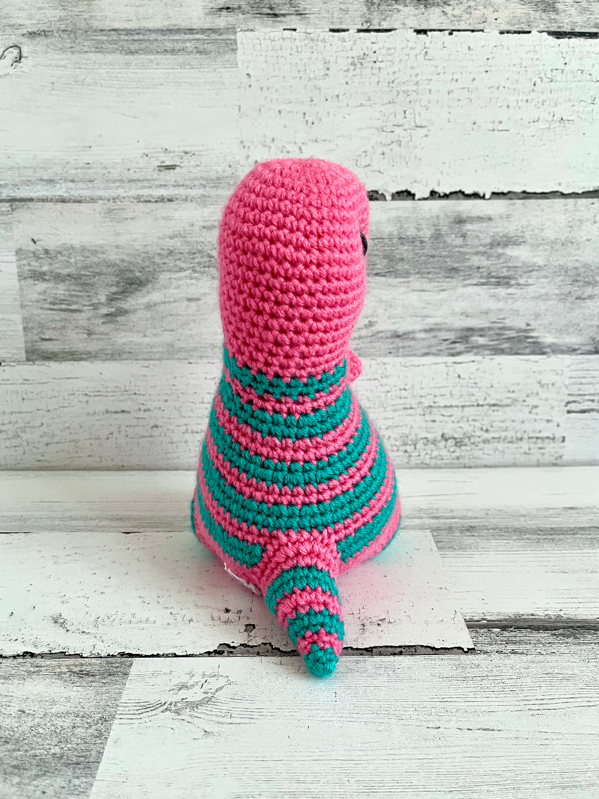 Indy’s Dino - Tropical Pink with Teal Stripes - Chubby Dinosaur