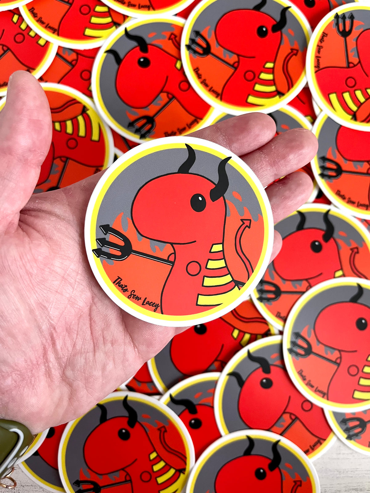 Devil Chubby Dinosaur - 3” Circle Cut Sticker