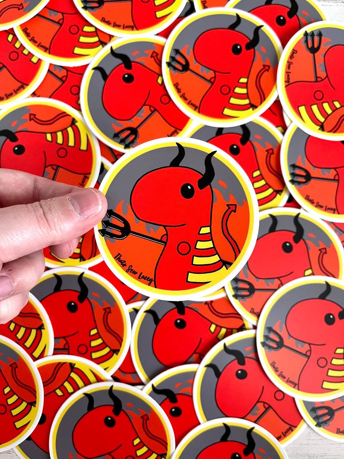 Devil Chubby Dinosaur - 3” Circle Cut Sticker