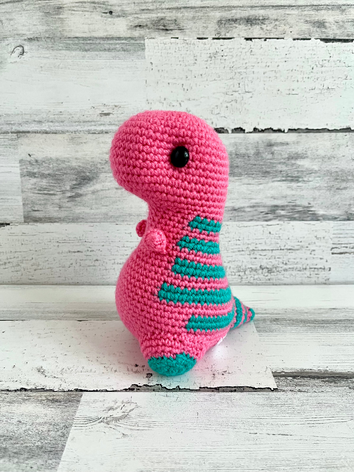 Indy’s Dino - Tropical Pink with Teal Stripes - Chubby Dinosaur