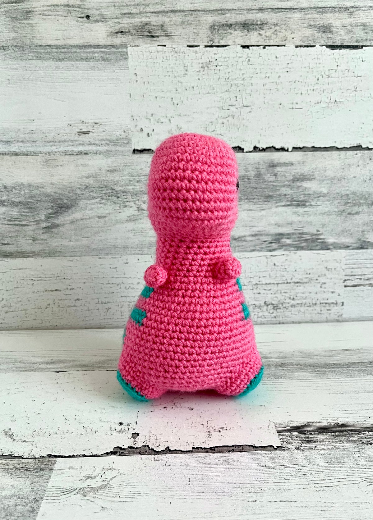 Indy’s Dino - Tropical Pink with Teal Stripes - Chubby Dinosaur