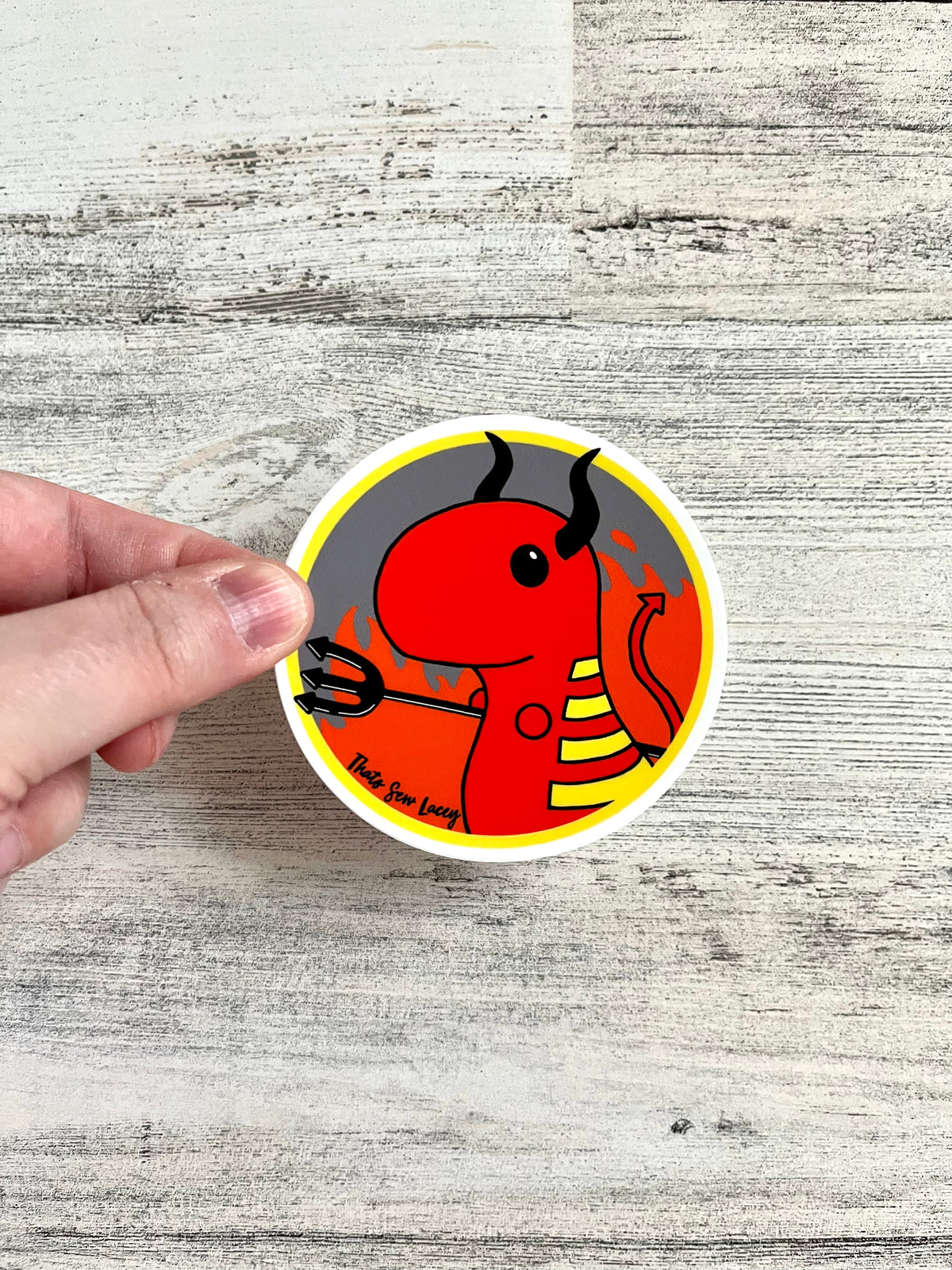 Devil Chubby Dinosaur - 3” Circle Cut Sticker
