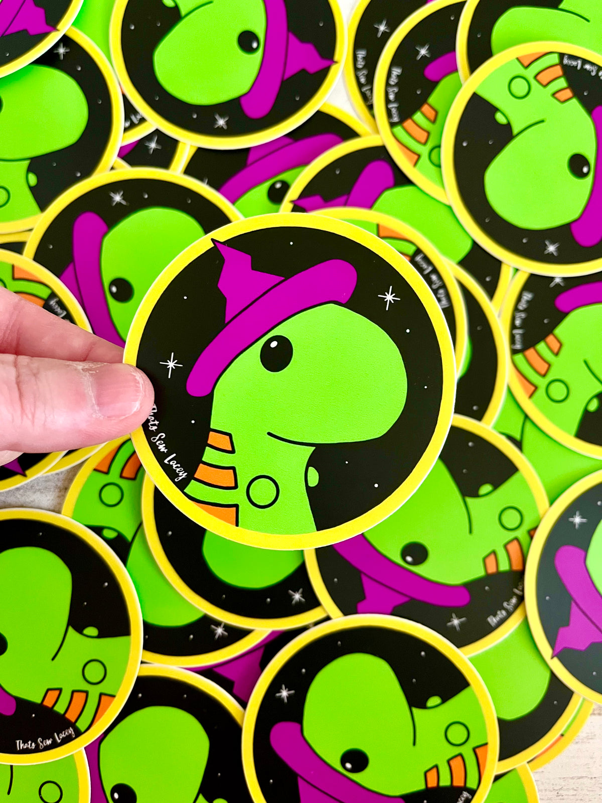 Witchy Chubby Dinosaur - 3” Circle Cut Sticker
