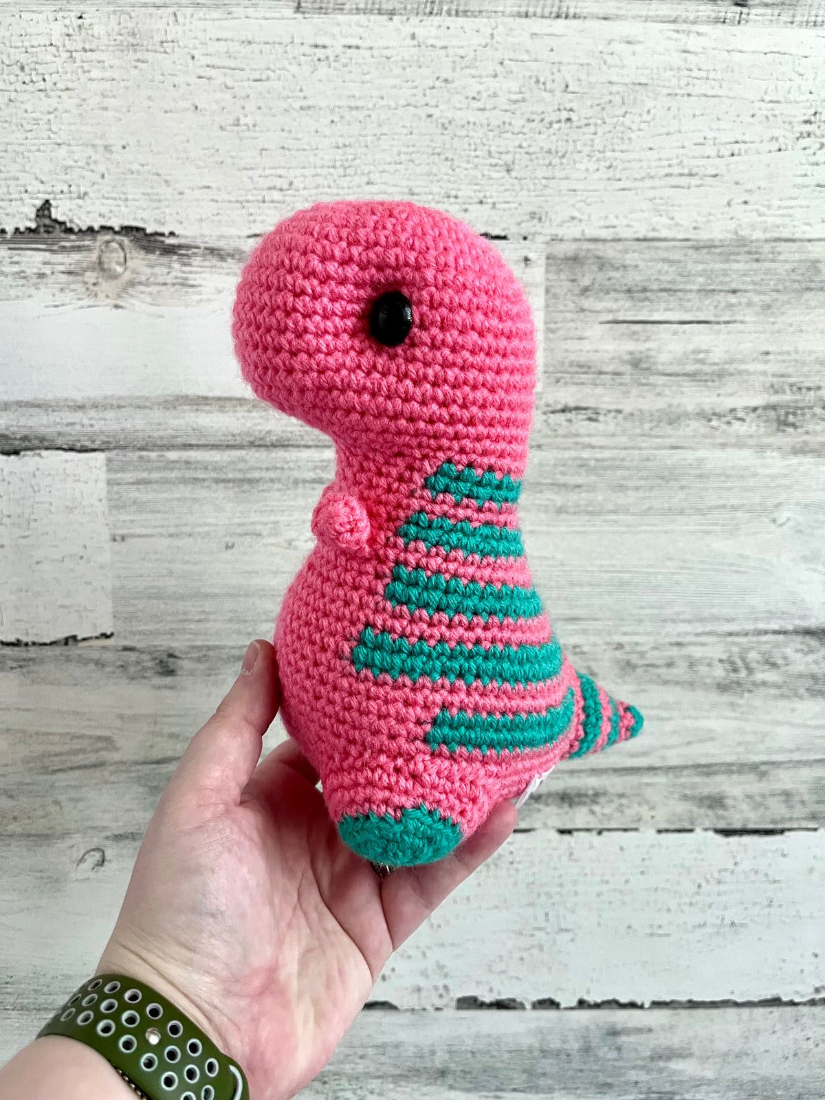 Indy’s Dino - Tropical Pink with Teal Stripes - Chubby Dinosaur