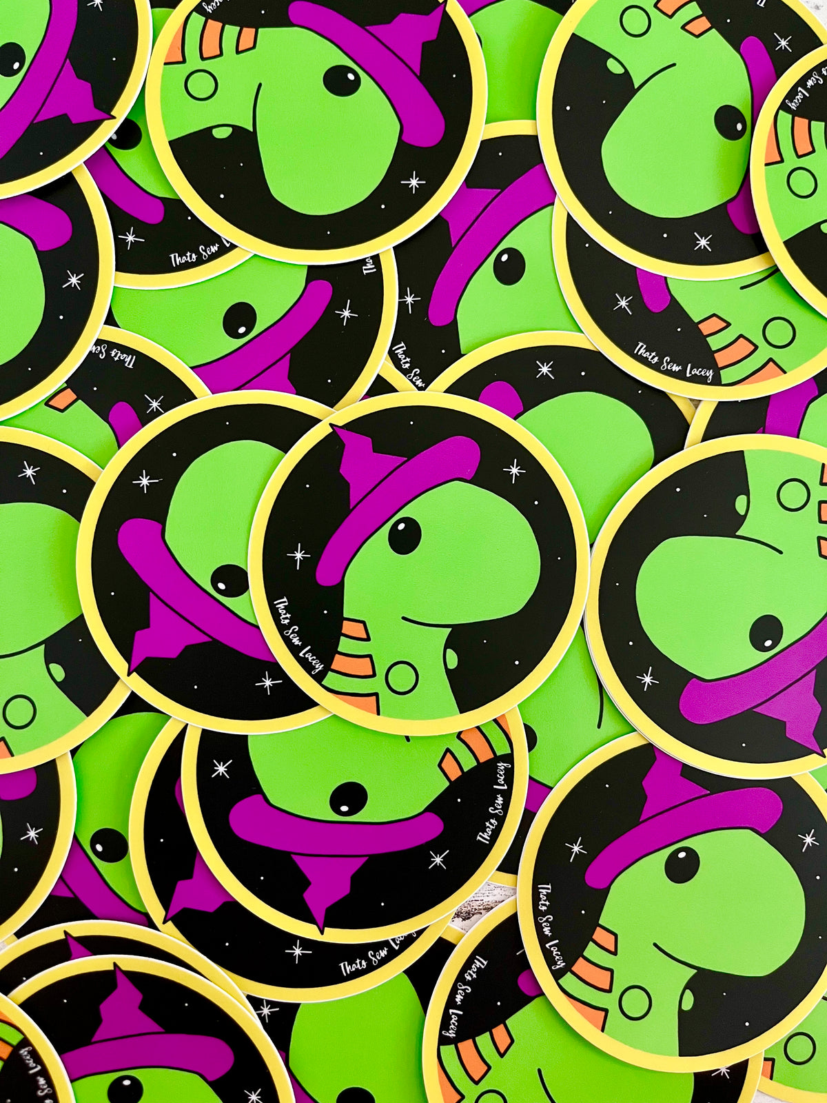 Witchy Chubby Dinosaur - 3” Circle Cut Sticker