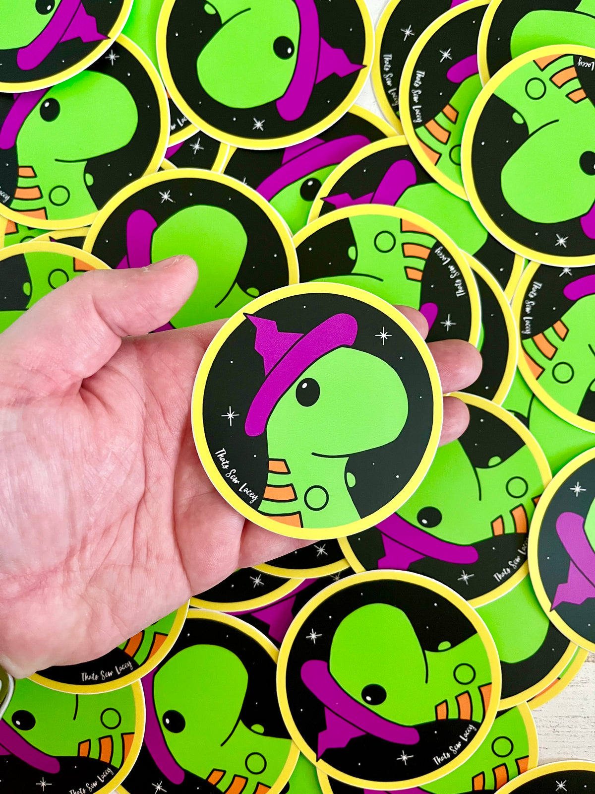 Witchy Chubby Dinosaur - 3” Circle Cut Sticker