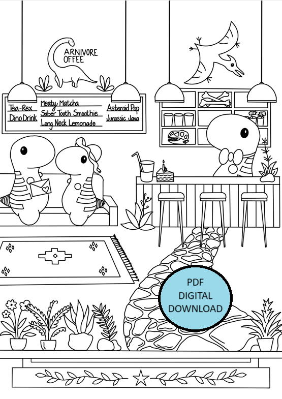 Coffee Date - Dinosaur Coloring Page