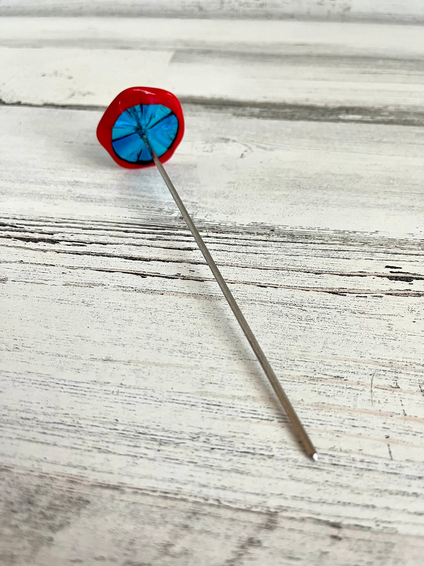 Top Whorl Red & Blue Glass Drop Spindle