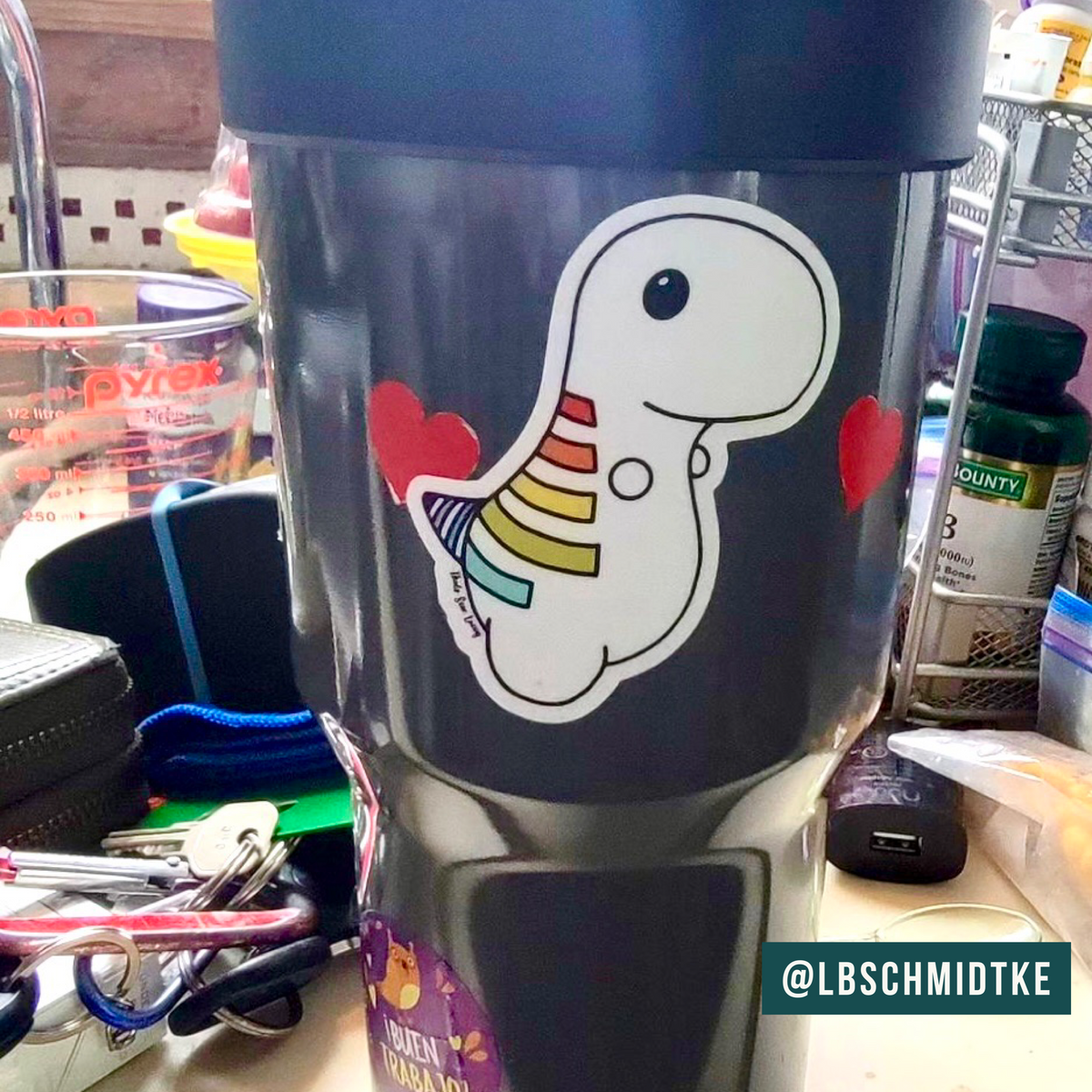 Rainbow Chubby Dinosaur - 3” Die Cut Sticker