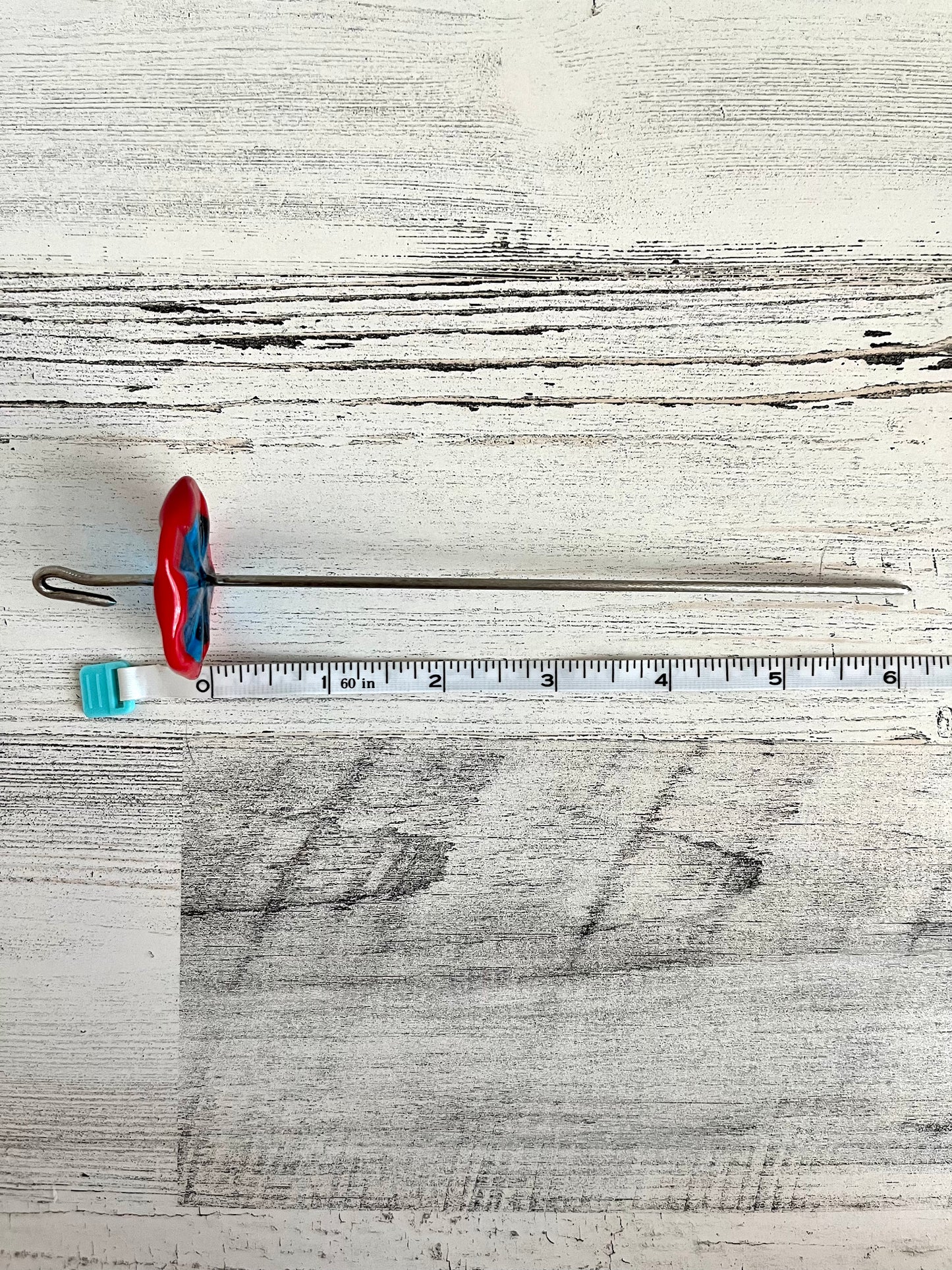 Top Whorl Red & Blue Glass Drop Spindle