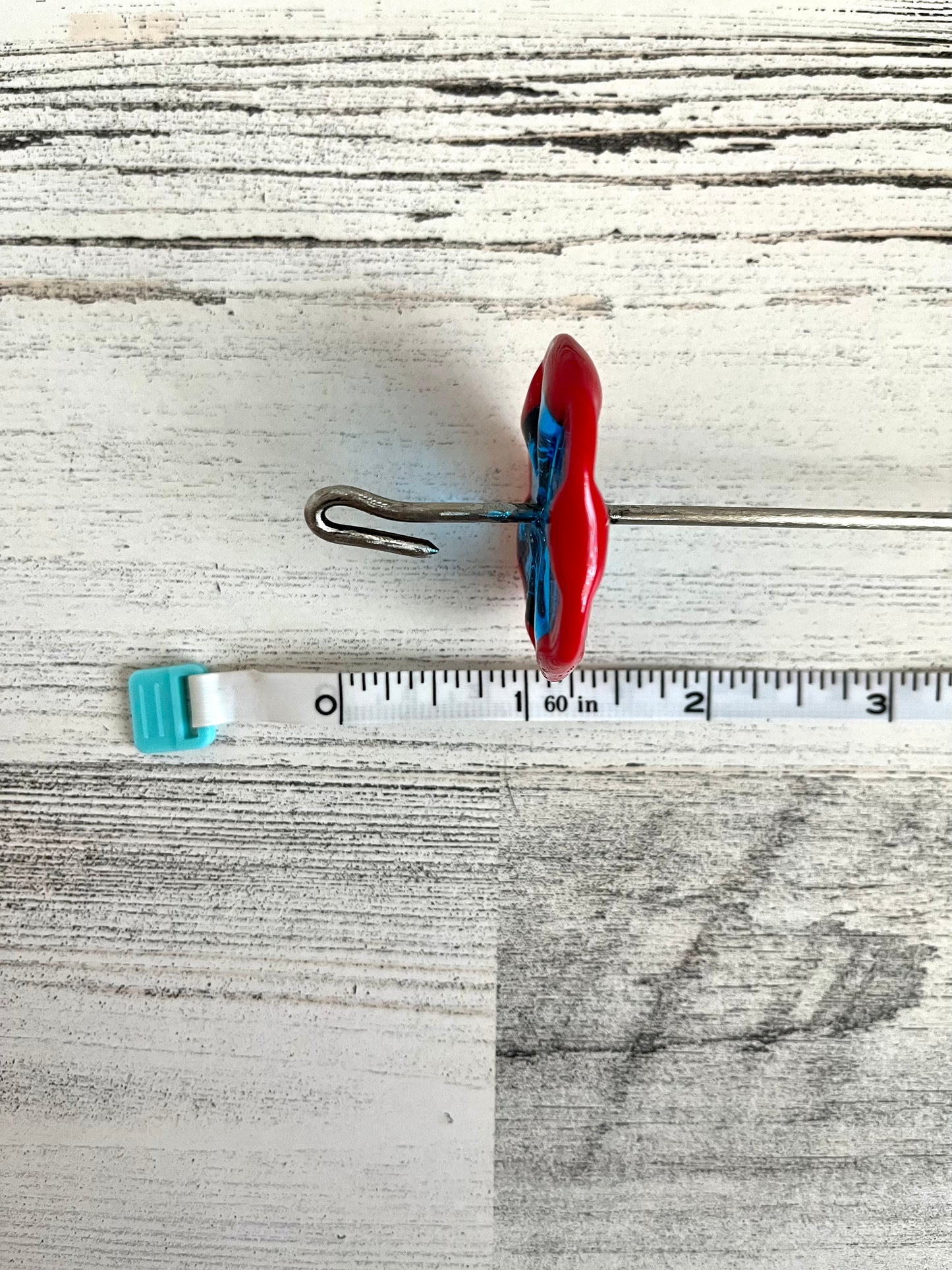 Top Whorl Red & Blue Glass Drop Spindle