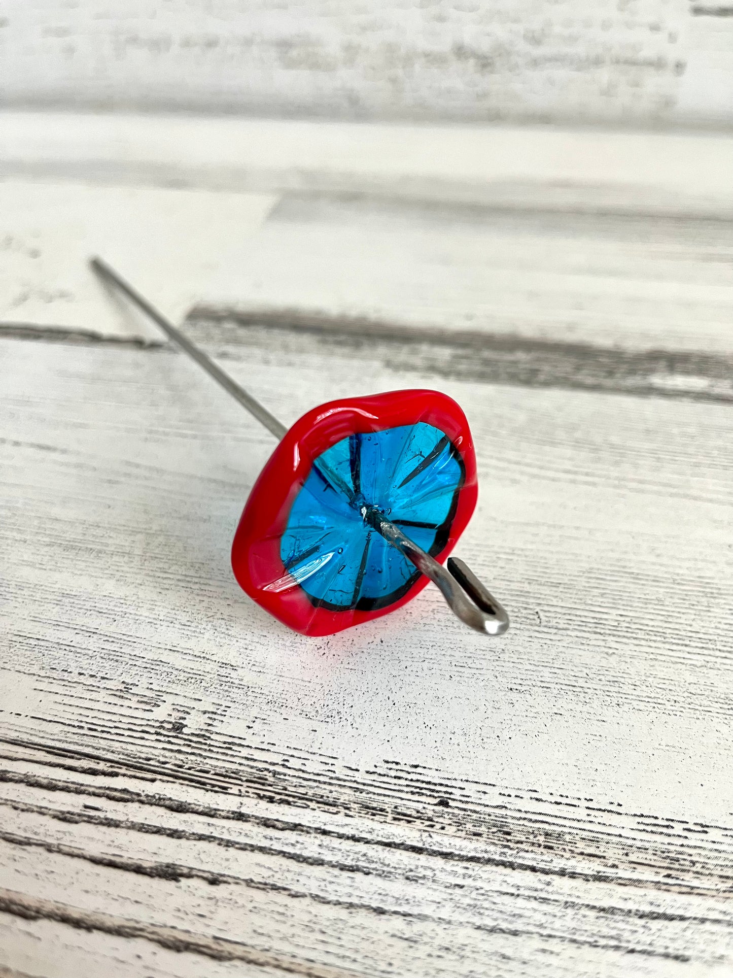 Top Whorl Red & Blue Glass Drop Spindle