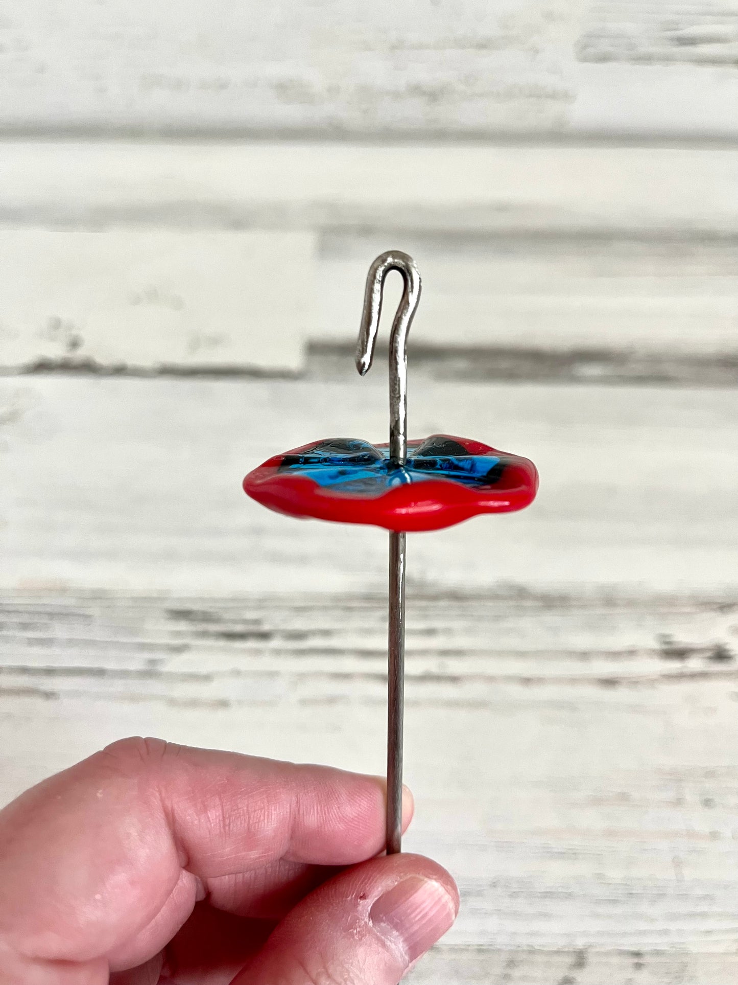 Top Whorl Red & Blue Glass Drop Spindle