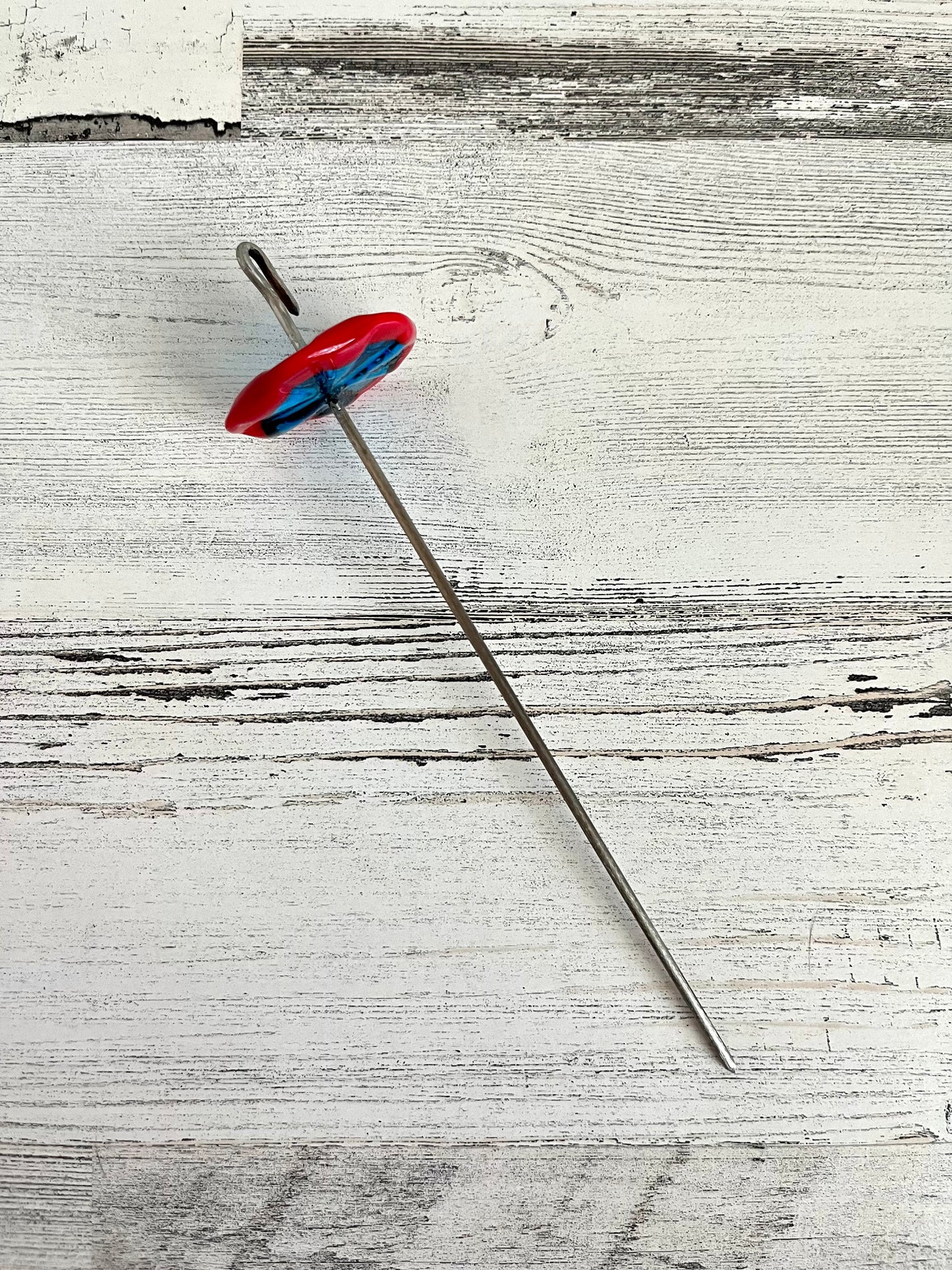 Top Whorl Red & Blue Glass Drop Spindle