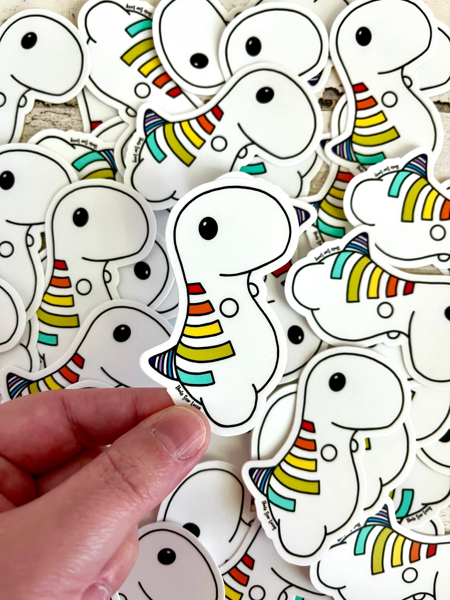 Rainbow Chubby Dinosaur - 3” Die Cut Sticker