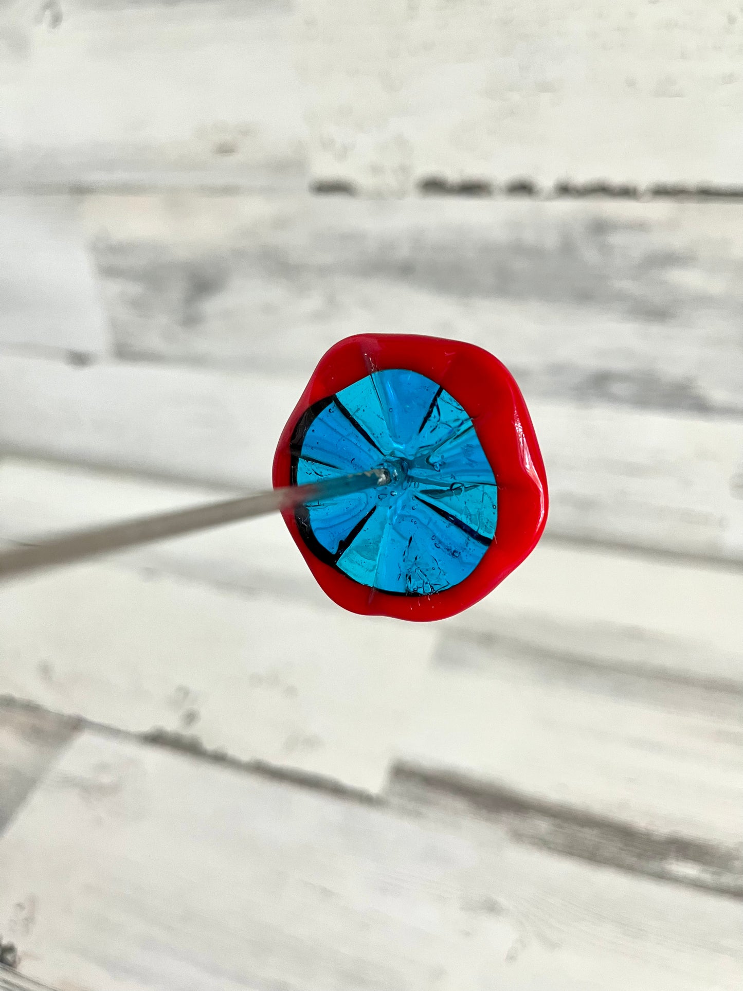 Top Whorl Red & Blue Glass Drop Spindle