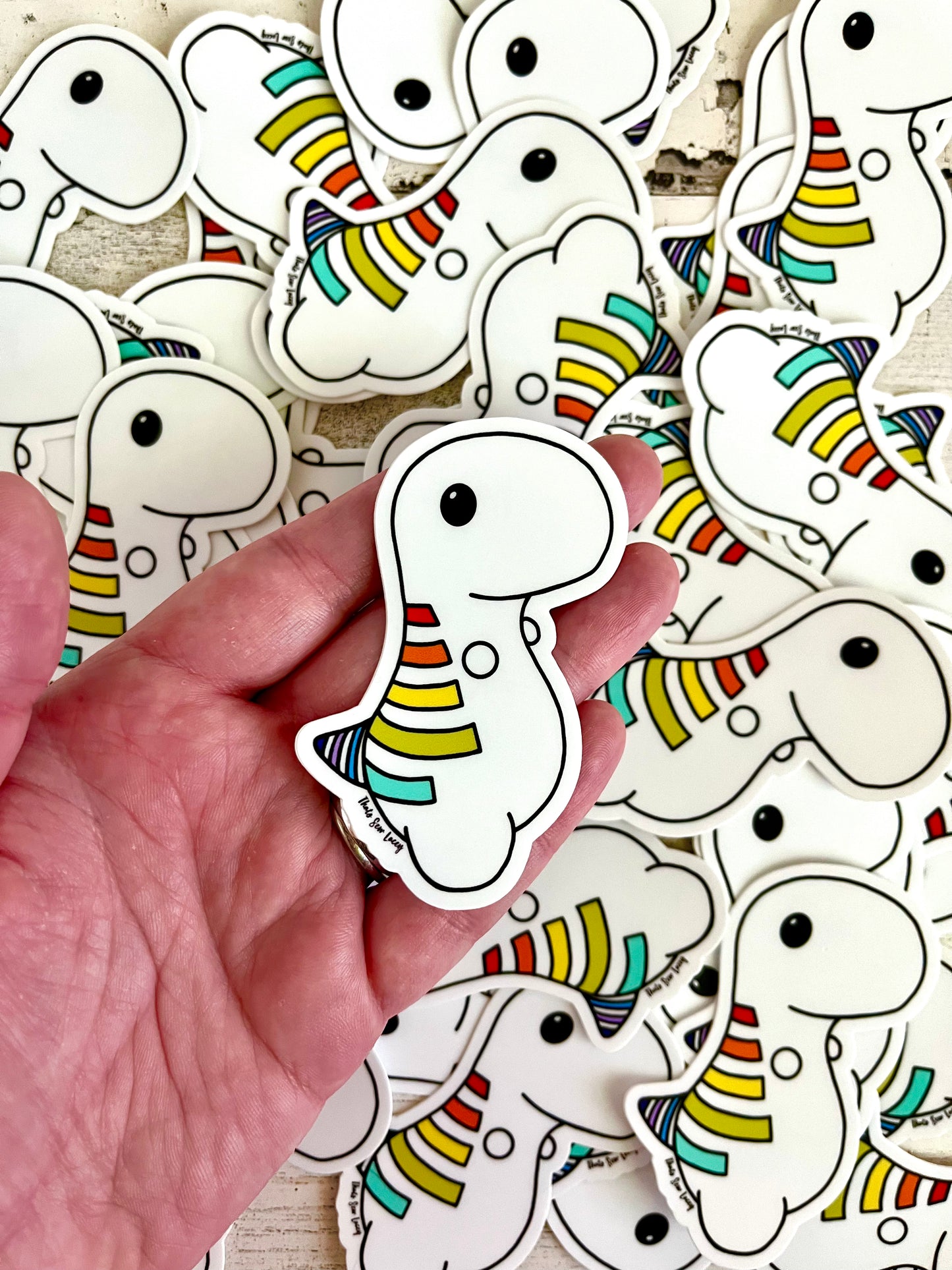 Rainbow Chubby Dinosaur - 3” Die Cut Sticker