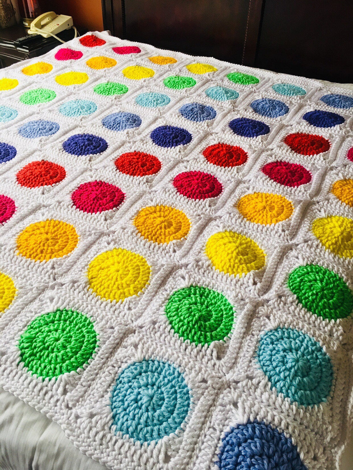 Rainbow Polka Dot Crochet Blanket - King