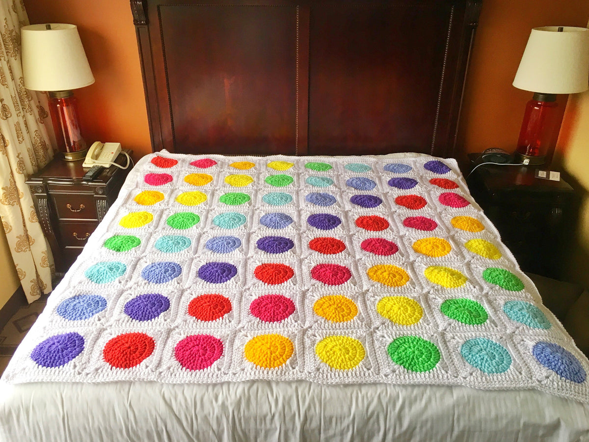 Rainbow Polka Dot Crochet Blanket - King