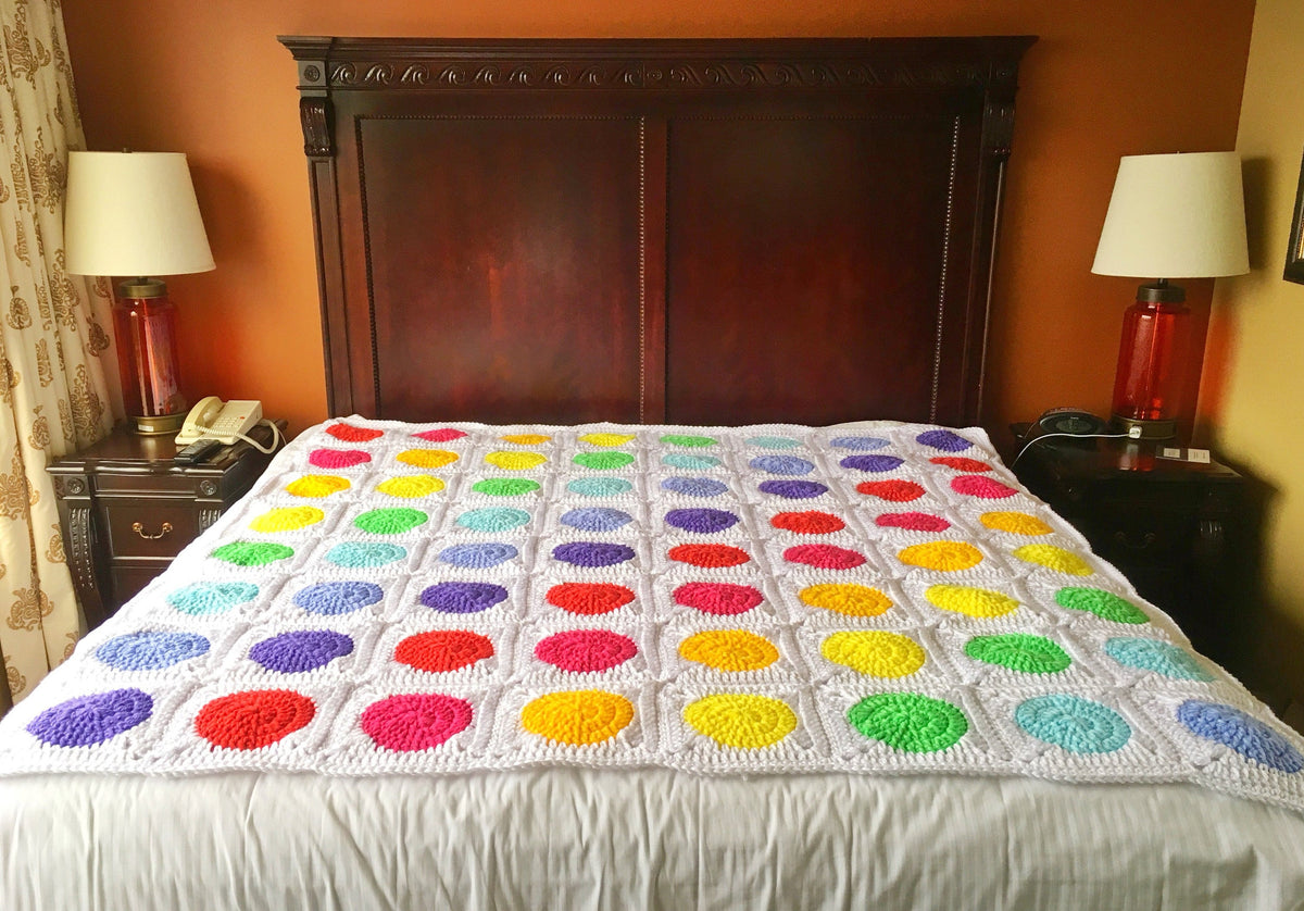 Rainbow Polka Dot Crochet Blanket - King