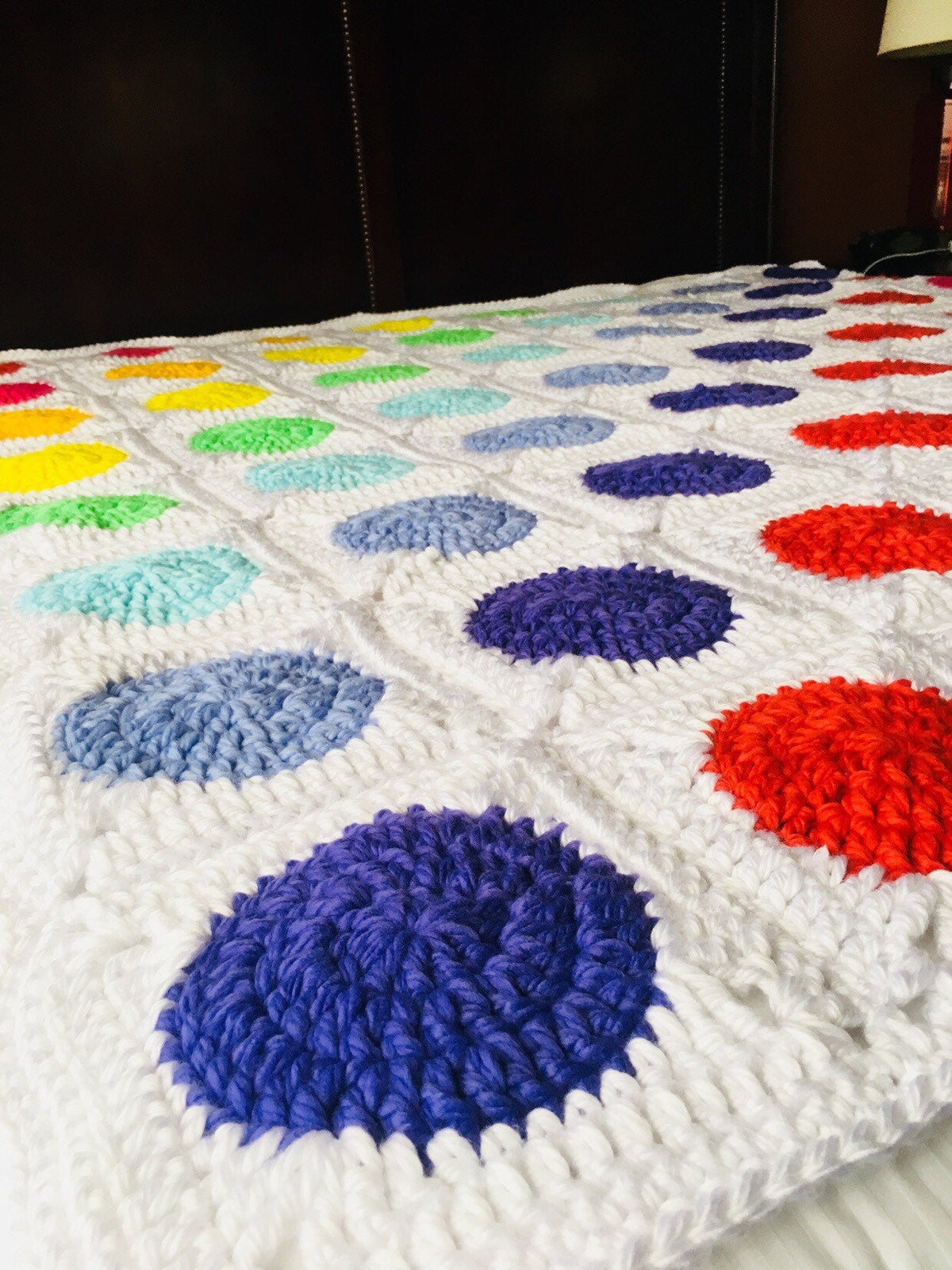 Rainbow Polka Dot Crochet Blanket - King