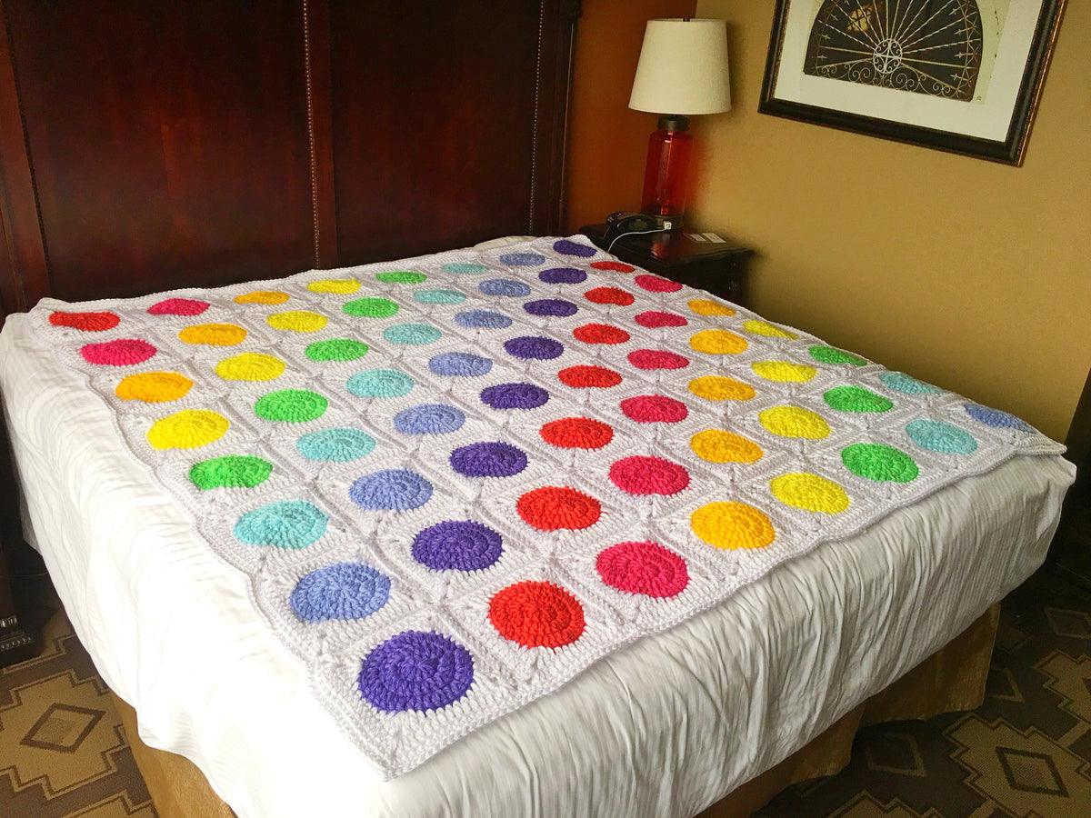 Rainbow Polka Dot Crochet Blanket - King