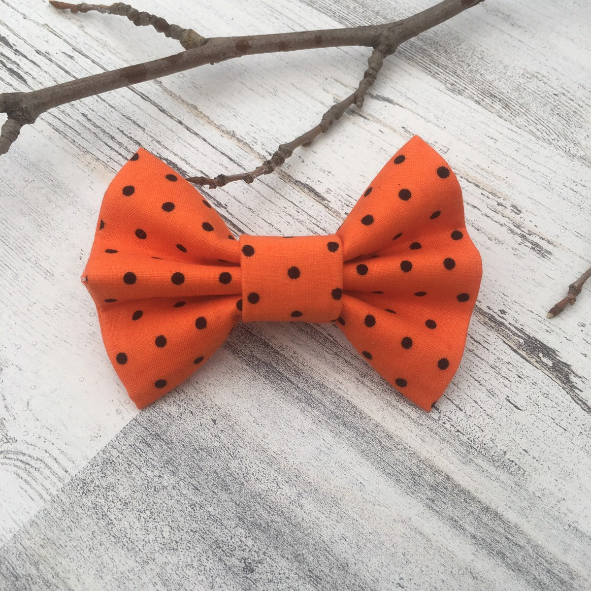 Orange with Black Polka Dots - Slip On Bow Tie