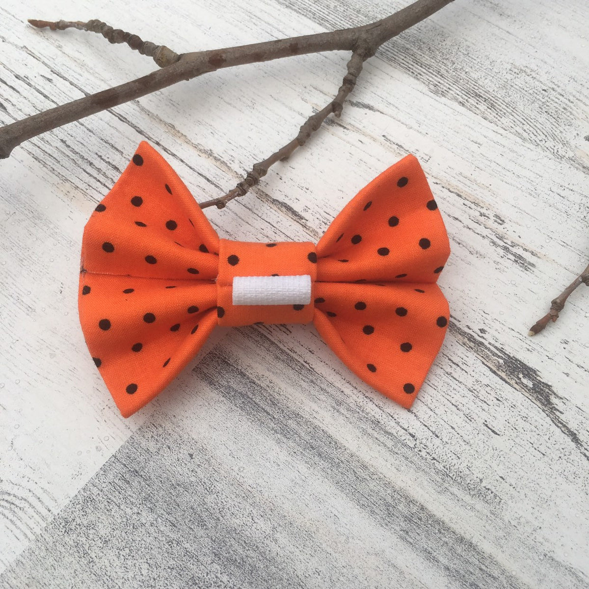 Orange with Black Polka Dots - Slip On Bow Tie