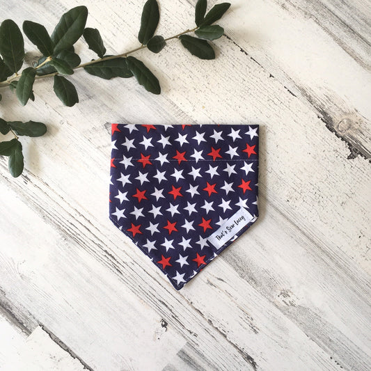 Blue with Red & White Stars - Slip On Pet Bandana