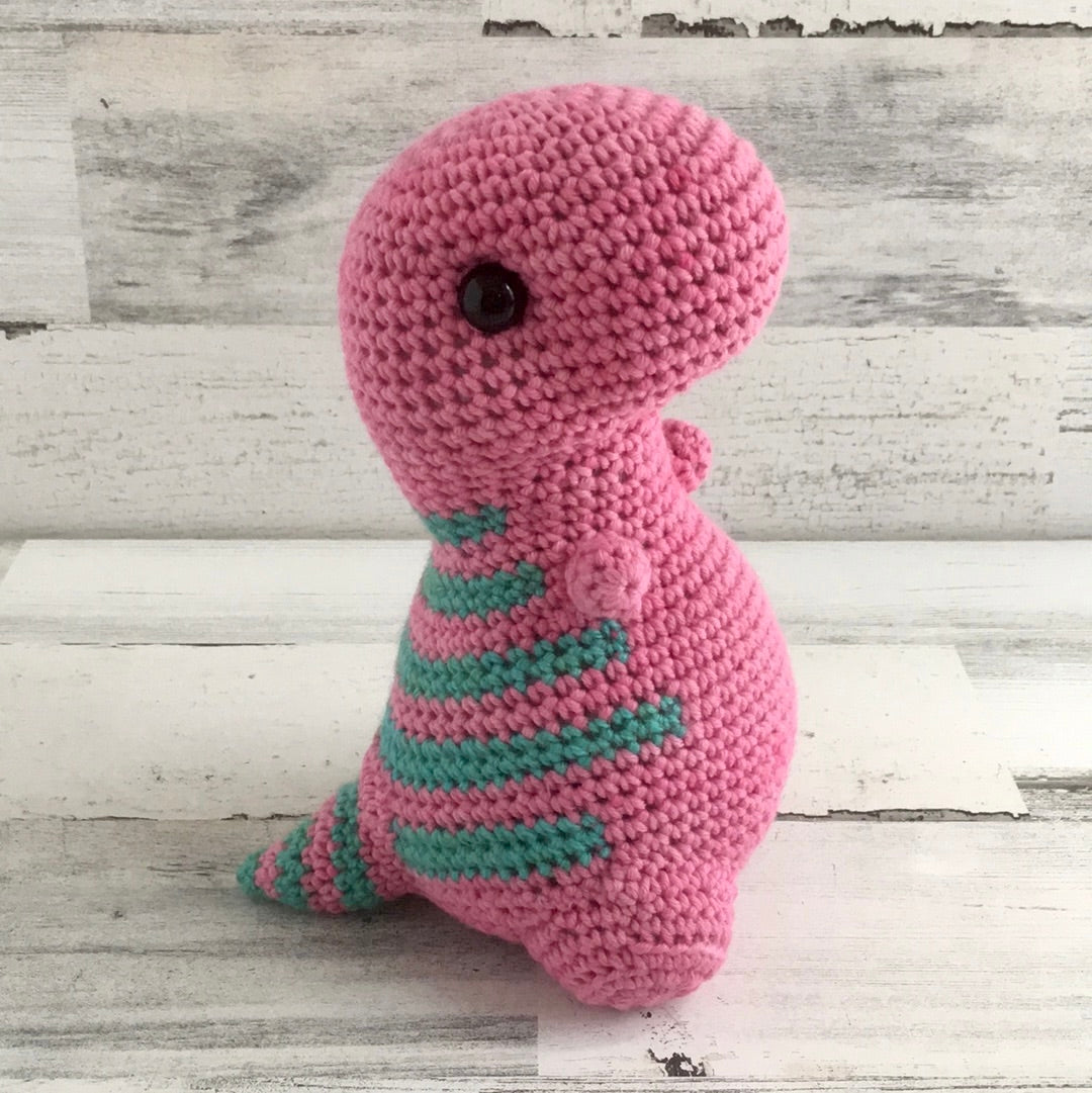 Pink with Turquoise Stripes - Chubby Dinosaur