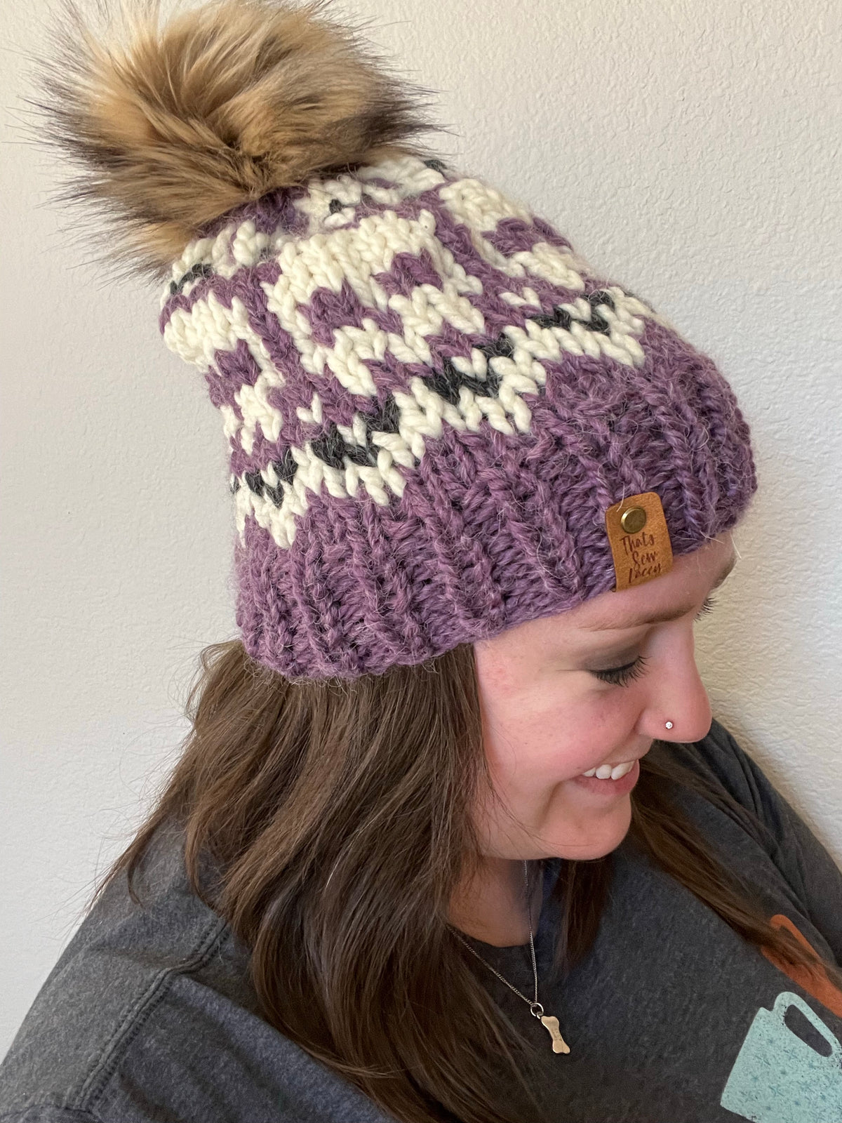 Skull Beanie with Faux Fur Pom