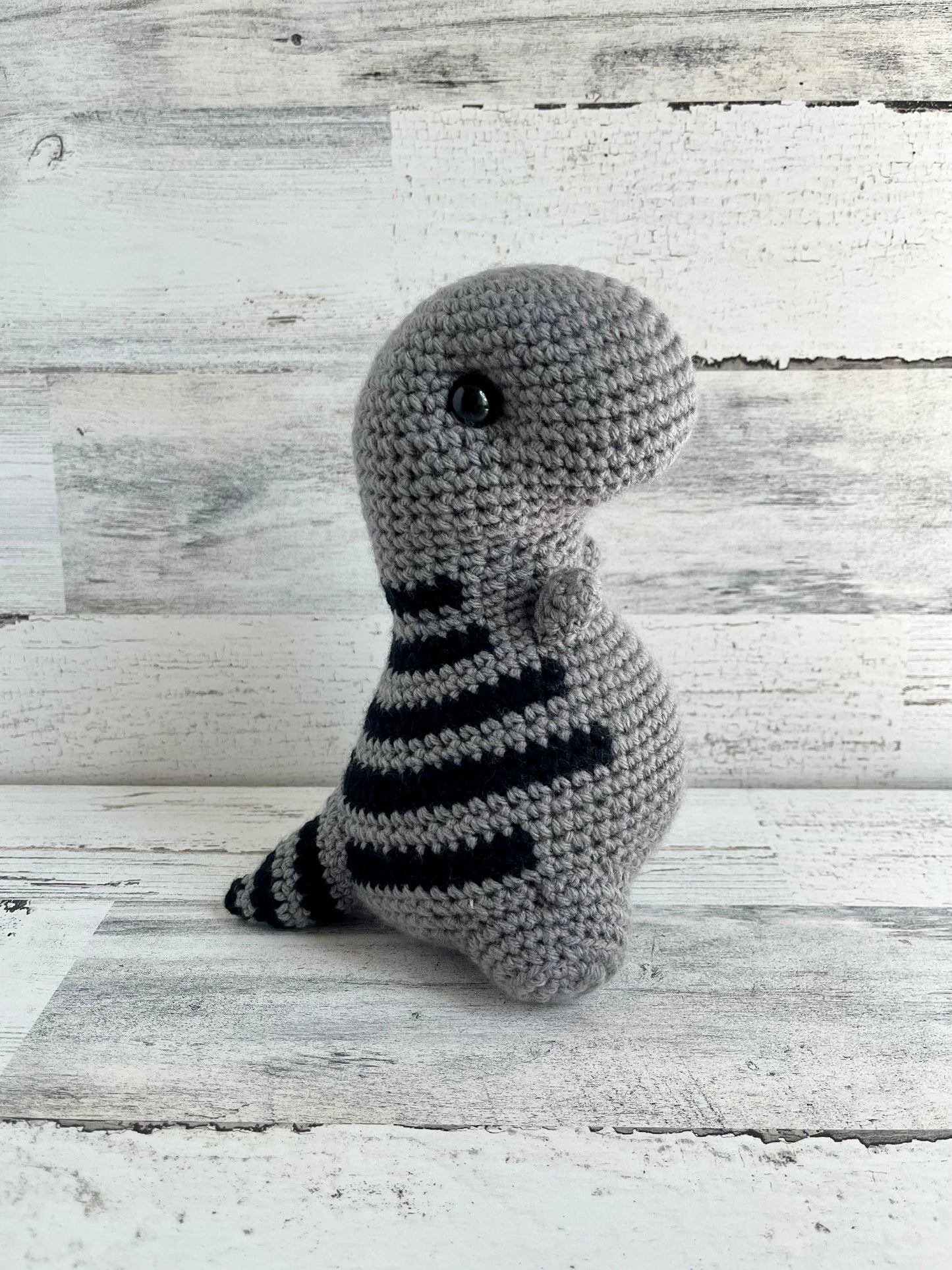 Medium Gray with Black Stripes - Chubby Dinosaur