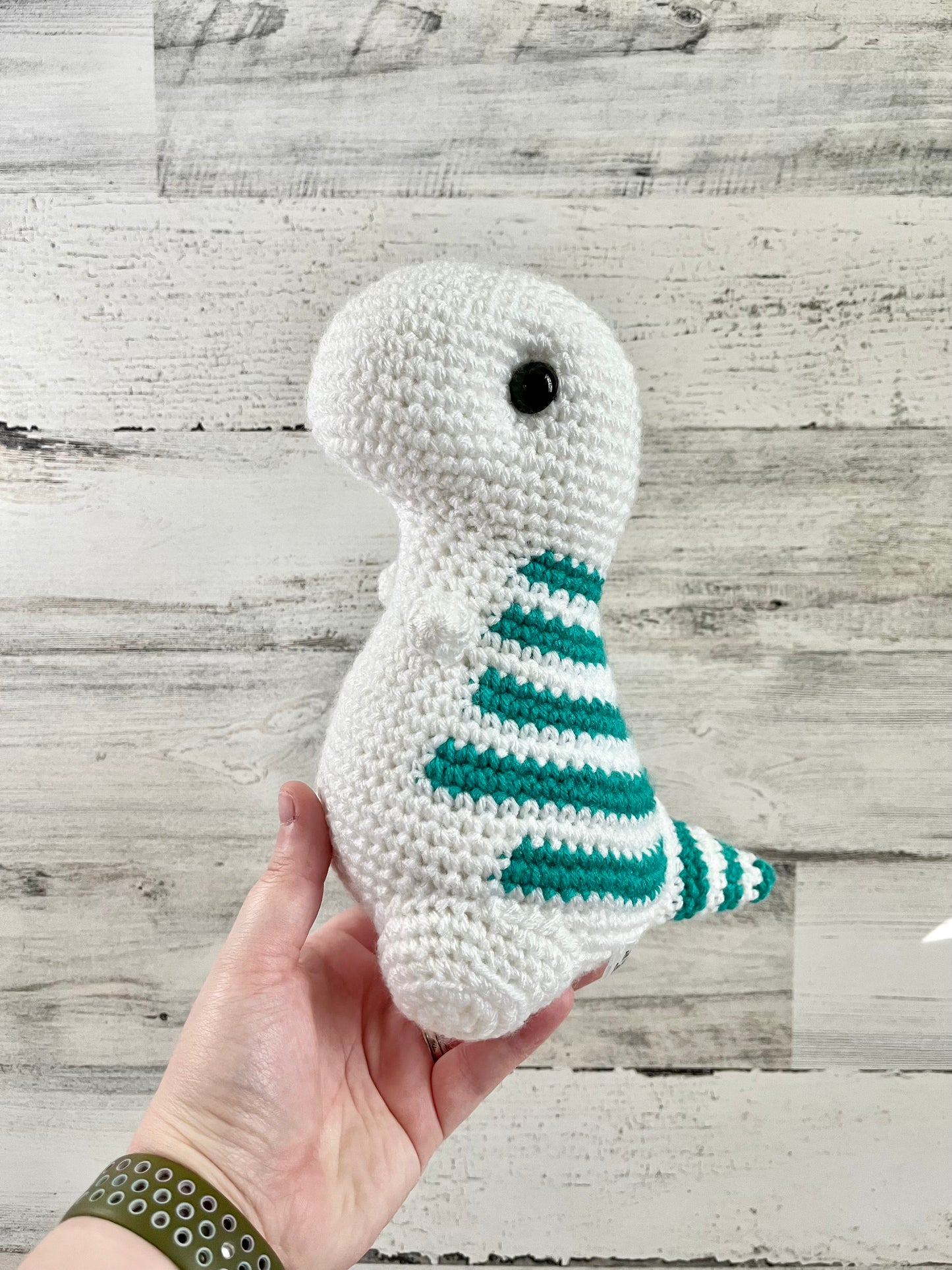 White with Teal Stripes - Chubby Dinosaur