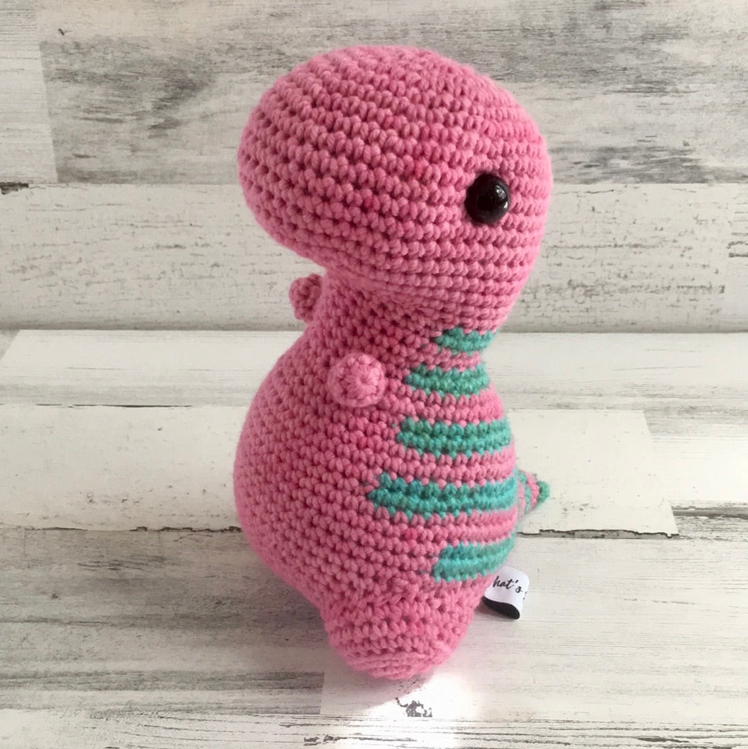 Pink with Turquoise Stripes - Chubby Dinosaur