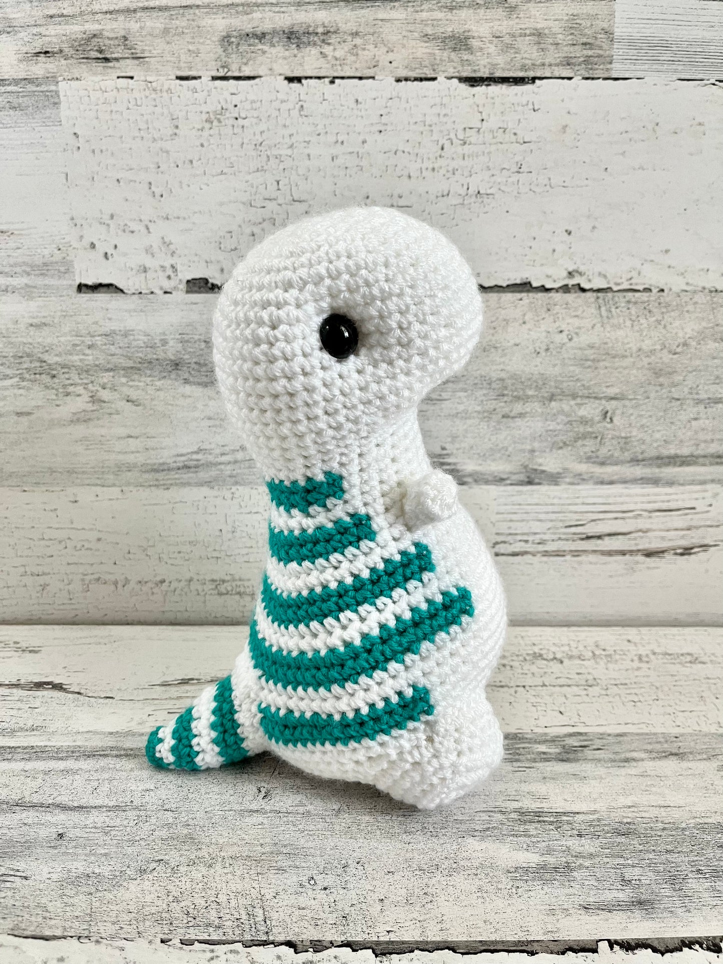 White with Teal Stripes - Chubby Dinosaur