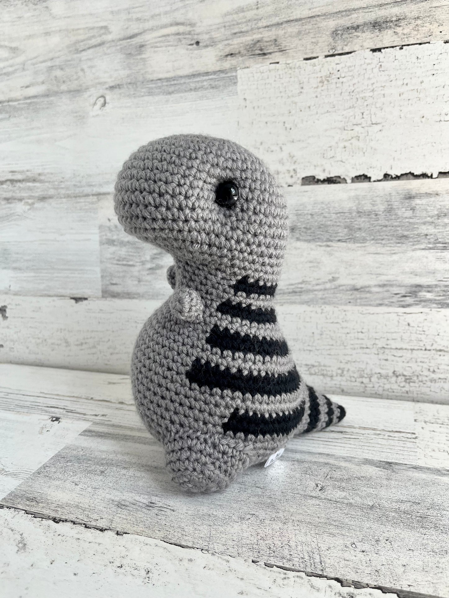 Medium Gray with Black Stripes - Chubby Dinosaur