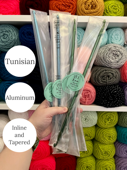 Aluminum SHORT Inline & Tapered Tunisian (Afghan) Crochet Hooks