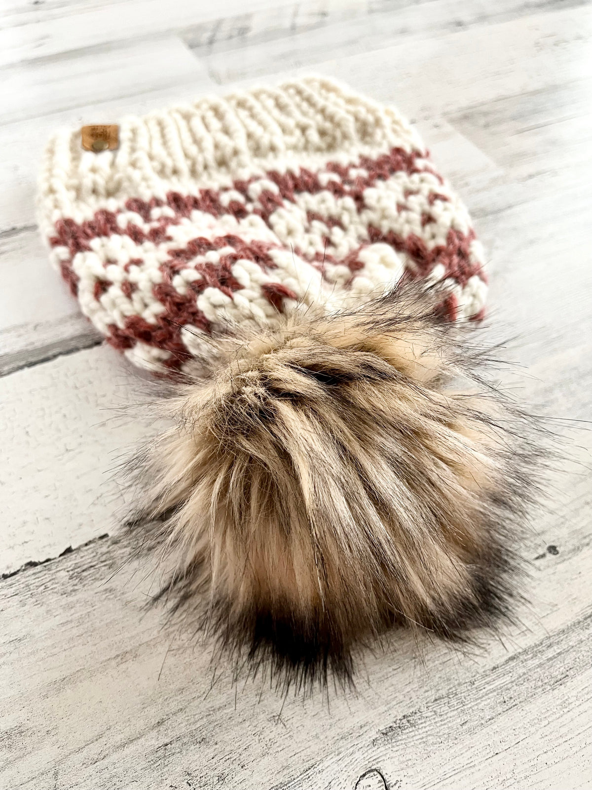 Reversed Fair Isle Diamonds with Faux Fur Pom