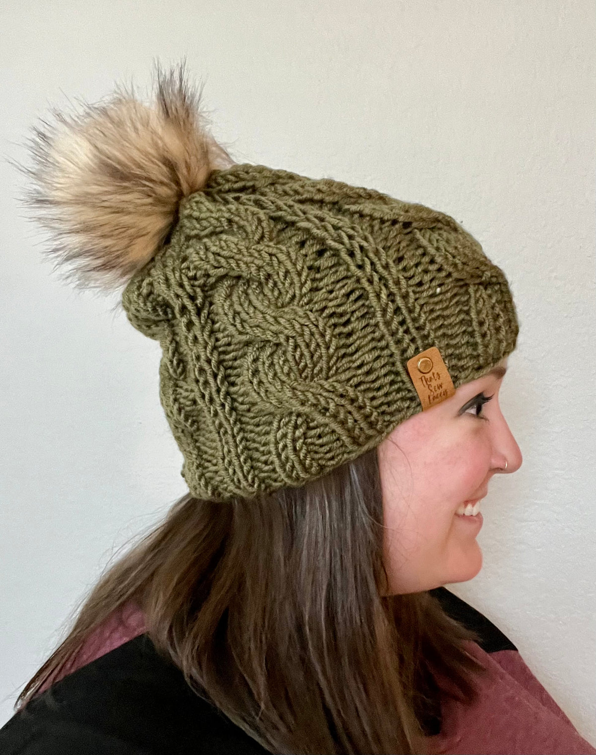 Eternity Cabled Beanie with Faux Fur Pom
