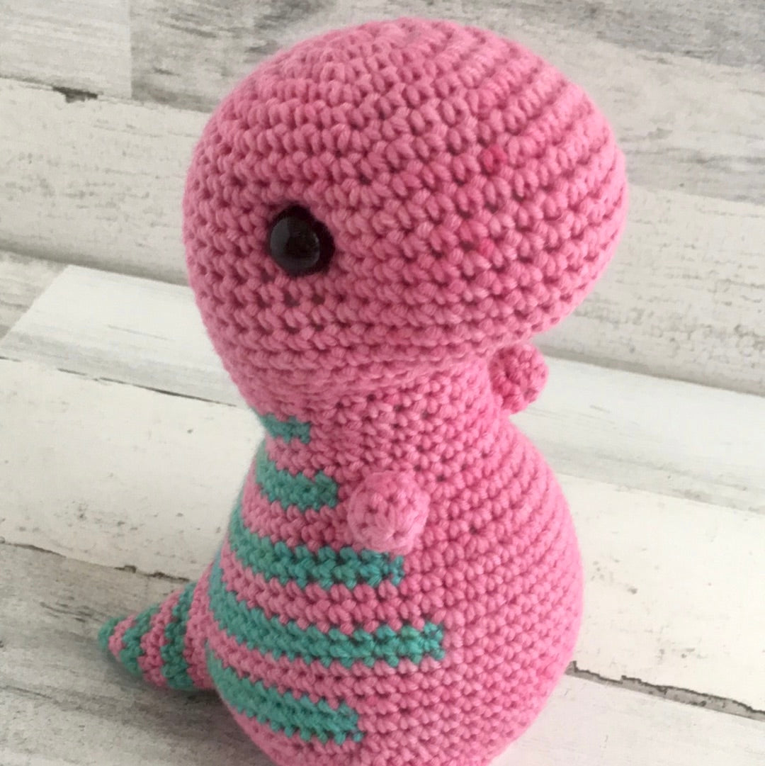 Pink with Turquoise Stripes - Chubby Dinosaur