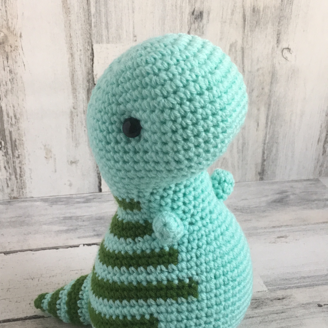 Aqua Blue with Forest Green Stripes - Chubby Dinosaur