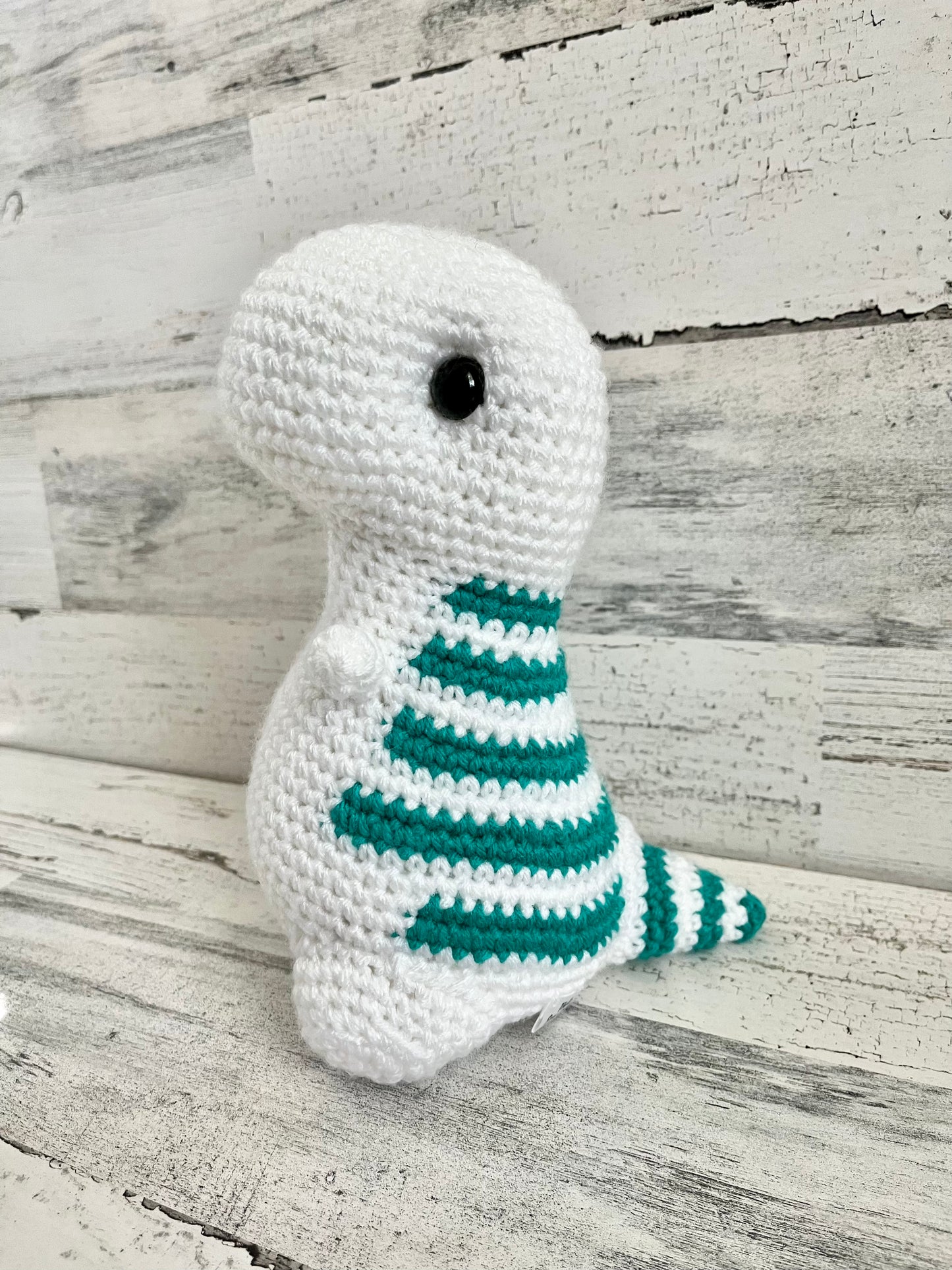 White with Teal Stripes - Chubby Dinosaur