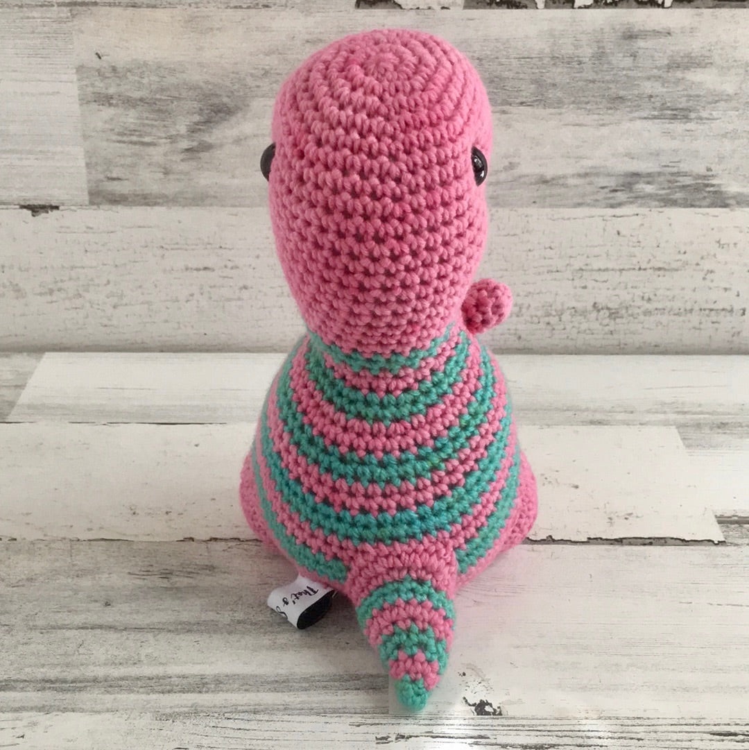 Pink with Turquoise Stripes - Chubby Dinosaur